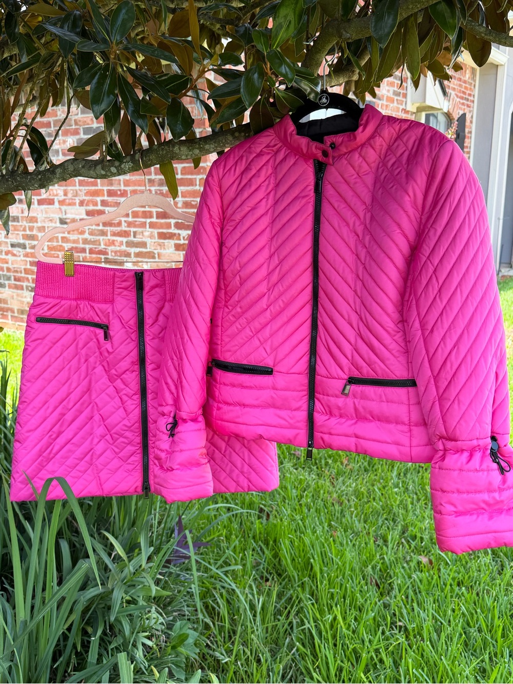 Worth New York Hot Pink Quilted Jacket & Skirt Set S/8 Statement Outfit